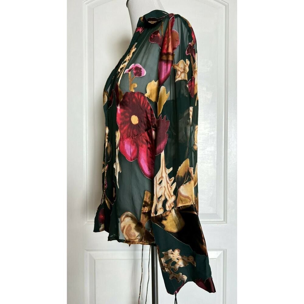 $273 RAT & BOA Designer Green Floral Semi Sheer Issey Blouse SOLD OUT XS V Neck - Picture 5 of 12